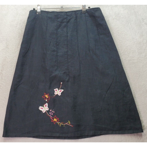 Taglia A Line Skirt Womens Size 46 Black Flower & Butterfly Embroidered Side Zip - Picture 1 of 7
